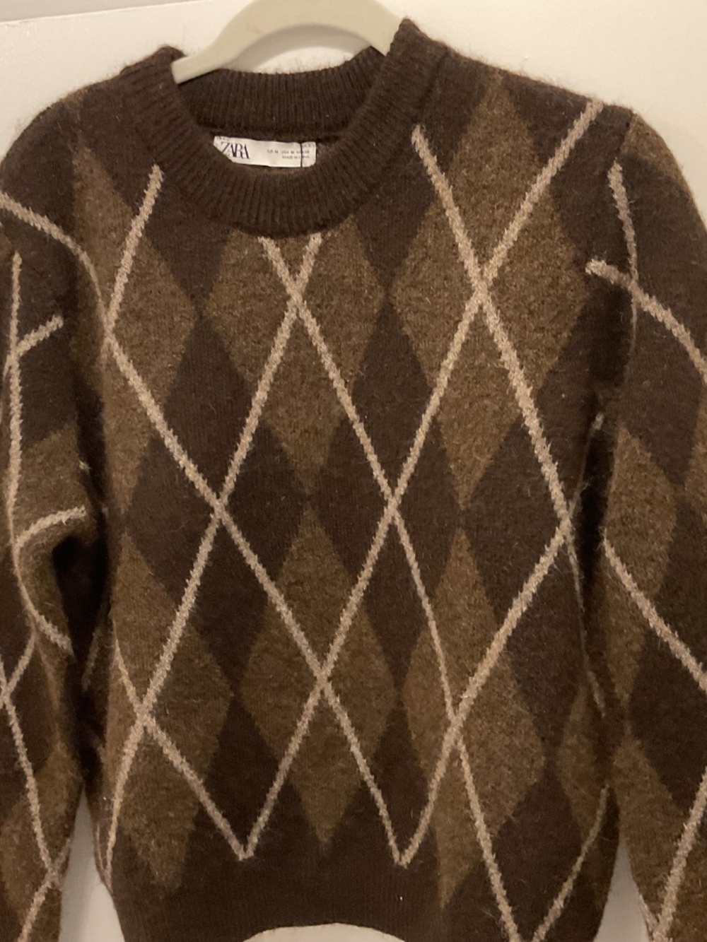 Zara Brown Argyle Sweater, Size M - Picture 3 of 4
